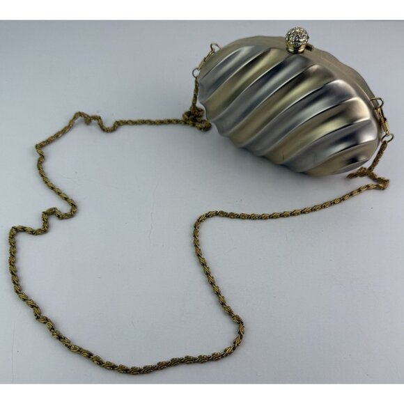 Vtg Harmony Italy 2-Tone Clamshell Evening Clutch Purse w/ Chain Jeweled Clasp - Picture 10 of 12